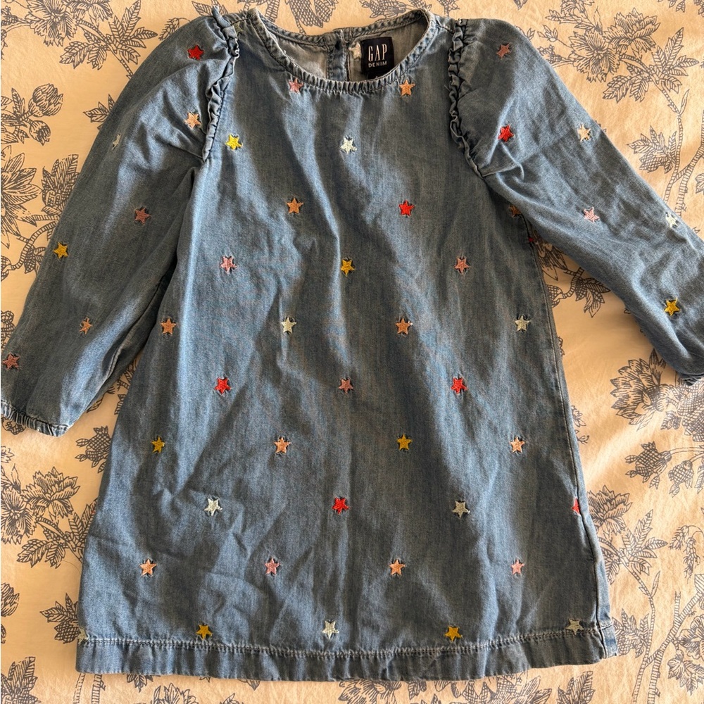 GAP Kids Blue Denim Dress with Star Embroidery